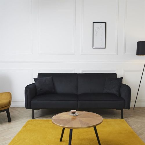 Canapé Convertible Bois D'eucalyptus Velours Noir - Konae