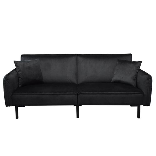 Canapé Convertible Bois D'eucalyptus Velours Noir - Konae