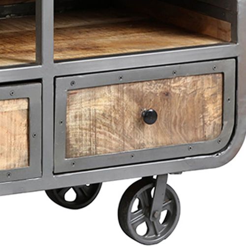 Meuble TV 3 Tiroirs Acier Et Bois Massif - Edwin