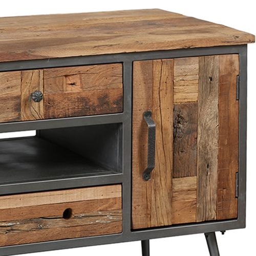 Meuble TV 1p 4t Acier Et Bois Massif - Leonard