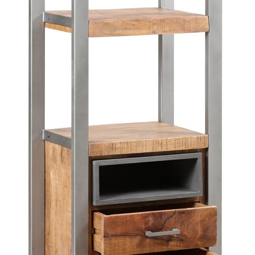 Etagère Multi-rangements Bois Et Acier Patiné - Palissa