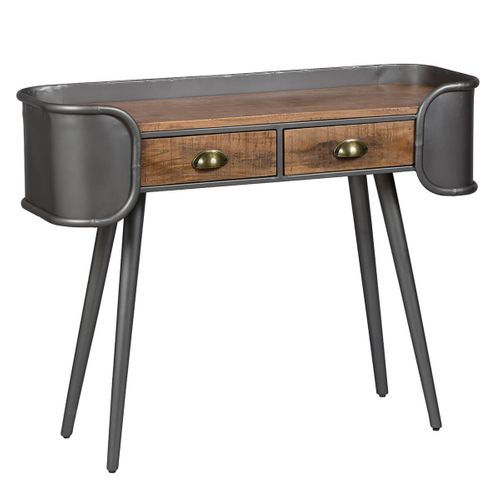 Console 2 Tiroirs Bois Et Acier Patiné - Palisso