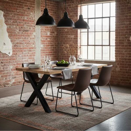 Table De Repas 180cm Manguier Massif Piètement X - Zina