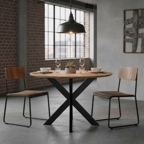 Table De Repas Ronde Bois Et Acier Noir Mat - Myriam