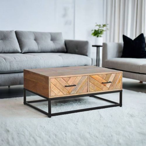 Table Basse 2 Tiroirs En Manguier Massif - Manko