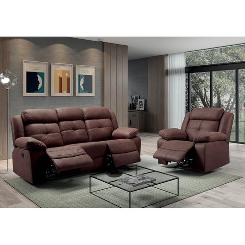 Canapé 3 Places + Fauteuil Relax Electrique Chocolat - Fabares