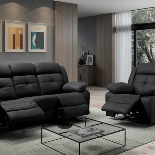 Canapé 3 Places + Fauteuil Relax Electrique Gris - Fabares