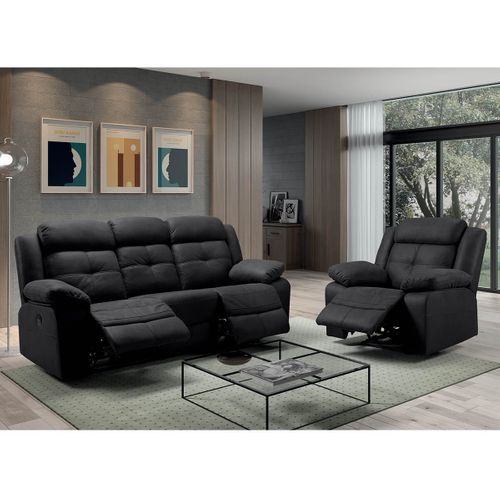 Canapé 3 Places + Fauteuil Relax Electrique Gris - Fabares