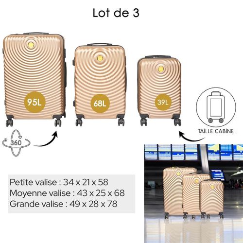 Lot De 3 Valises Rigides Beige Avec Roues Pivotantes 360° Et Cadenas Sécurisé à Code - Helen