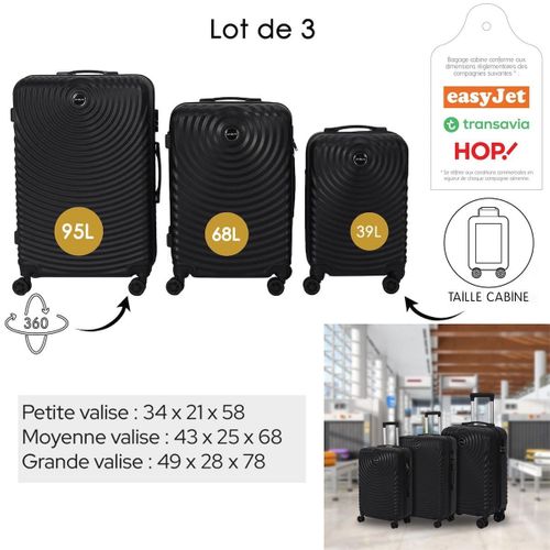 Lot De 3 Valises Rigides Noires Avec Motif Spiral - Helen