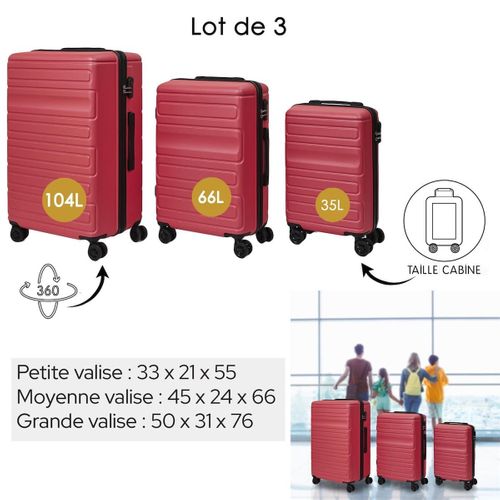 Lot De 3 Valises Rigides Rouge Corail Avec Roues Pivotantes 360°, Cadenas Sécurisé à Code - Helen