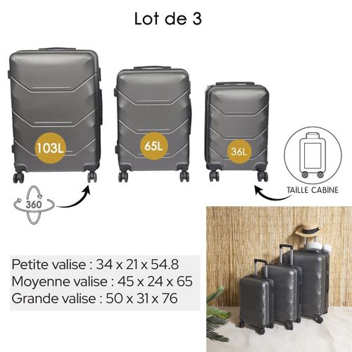 Lot De 3 Valises Rigides Londres Grises Avec Roues Pivotantes 360° Et Cadenas Sécurisé à Code - Hel