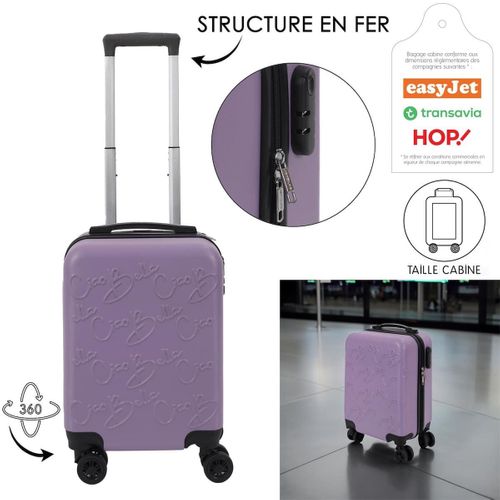 Valise Cabine Embossée Violet 29l Avec Coque Rigide Abs, Roues Pivotantes 360°, Cadenas à Code, Poi
