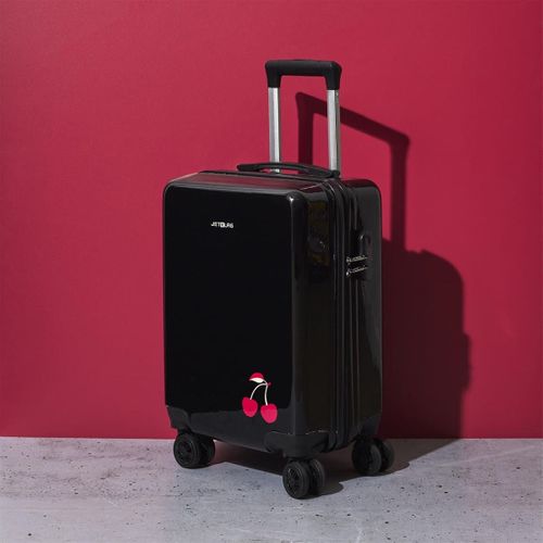 Valise Cabine Noire Avec Une Cerise 28l Rigide En Polycarbonate Avec Roues Pivotantes 360° Et Caden
