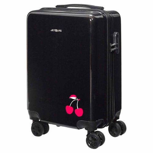 Valise Cabine Noire Avec Une Cerise 28l Rigide En Polycarbonate Avec Roues Pivotantes 360° Et Caden