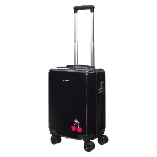 Valise Cabine Noire Avec Une Cerise 28l Rigide En Polycarbonate Avec Roues Pivotantes 360° Et Caden
