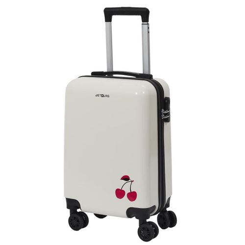 Valise Cabine Blanche Avec Une Cerise 28l Rigide En Polycarbonate Avec Roues Pivotantes 360° Et Cad