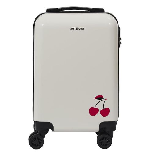 Valise Cabine Blanche Avec Une Cerise 28l Rigide En Polycarbonate Avec Roues Pivotantes 360° Et Cad