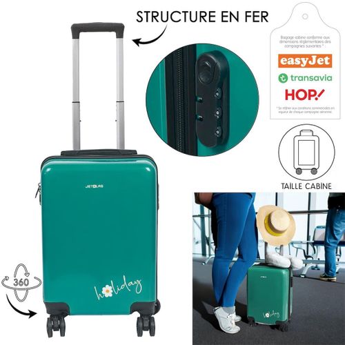 Valise Cabine Verte 28l Rigide En Polycarbonate Avec Roues Pivotantes 360° Et Cadenas Sécurisé à Co