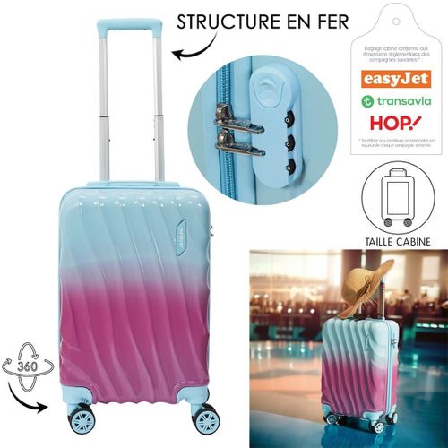 Valise Cabine Bicolore Bleu Et Violet 35l Rigide En Abs Avec Roues Pivotantes 360° Et Cadenas Sécur
