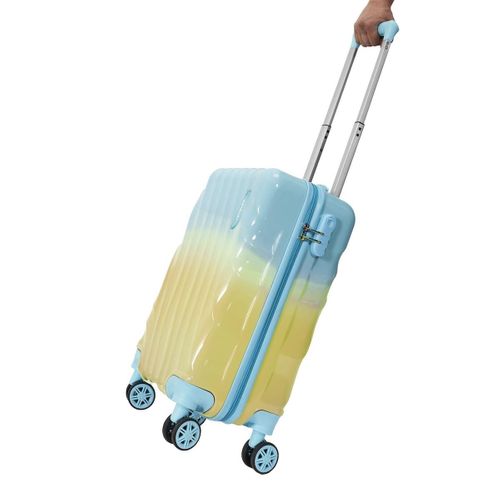 Valise Cabine Bicolore Bleu Et Jaune 35l Rigide En Abs Avec Roues Pivotantes 360° Et Cadenas Sécuri