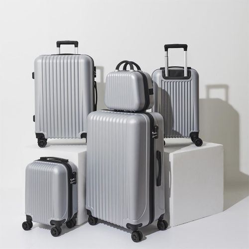 Lot De 5 Valises Rigides Argent (18l-100l) Avec Vanity, Roues Pivotantes 360°, Poignée De Traction
