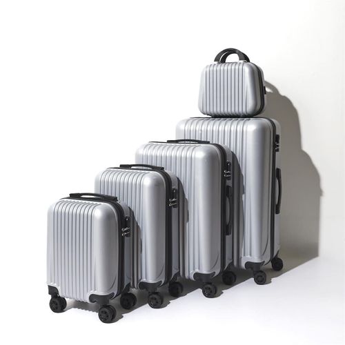 Lot De 5 Valises Rigides Argent (18l-100l) Avec Vanity, Roues Pivotantes 360°, Poignée De Traction