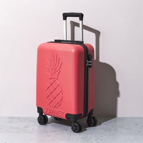 Valise Cabine Embossée Ananas Rouge Corail 33l -, Coque Rigide Abs, Roues Pivotantes 360°, Cadenas