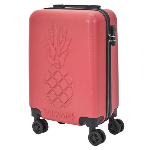Valise Cabine Embossée Ananas Rouge Corail 33l -, Coque Rigide Abs, Roues Pivotantes 360°, Cadenas