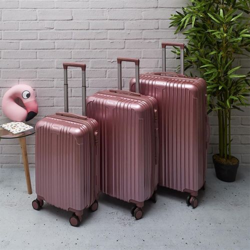 Lot De 3 Valises Rose - 49l 65l 105l, Coque Rigide En Polycarbonate, Roues Pivotantes 360° - Opal