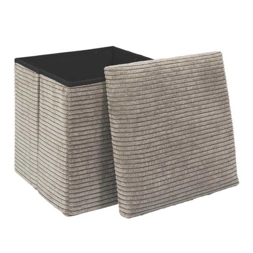 Pouf Coffre Pliable Côtelé Taupe 38x38 Cm - Amory