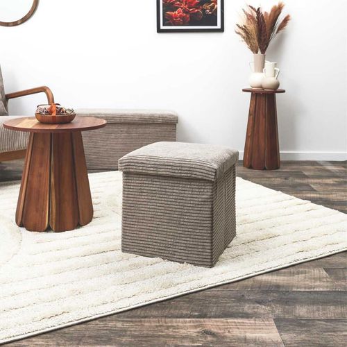 Pouf Coffre Pliable Côtelé Taupe 38x38 Cm - Amory