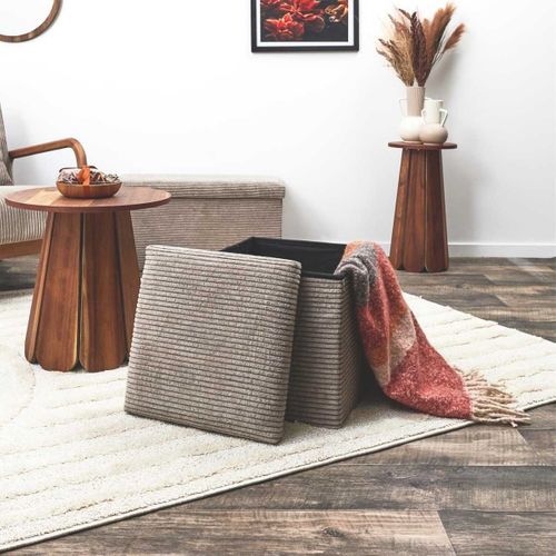 Pouf Coffre Pliable Côtelé Taupe 38x38 Cm - Amory