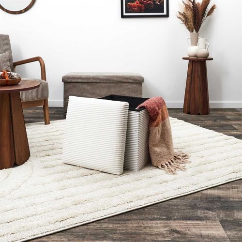 Pouf Coffre Pliable Côtelé Beige 38x38 Cm - Amory