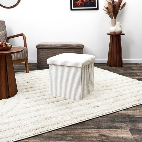 Pouf Coffre Pliable Côtelé Beige 38x38 Cm - Amory