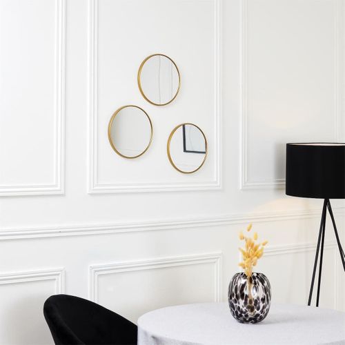 Lot De 3 Miroirs Doré D.26cm - Miroirs Ronds Avec Cadre Doré Pour Décoration Murale - Silva