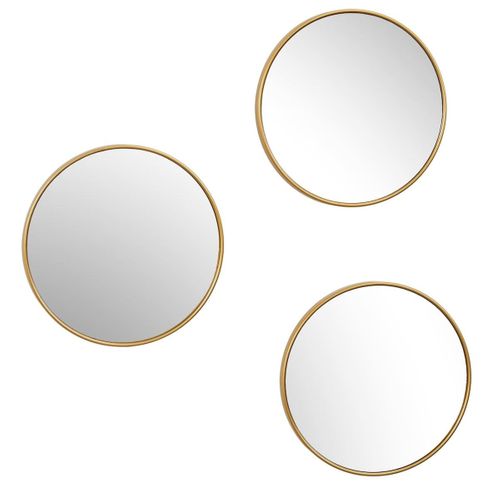 Lot De 3 Miroirs Doré D.26cm - Miroirs Ronds Avec Cadre Doré Pour Décoration Murale - Silva
