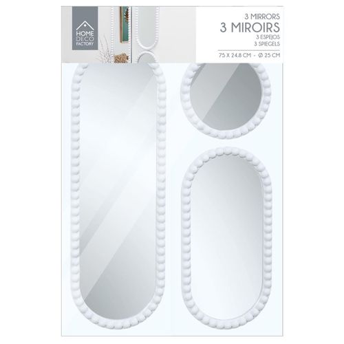 Lot De 3 Miroirs Blanc 75x25 Cm / 50x25 Cm / Ø25 Cm - - Toris
