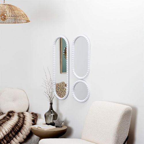 Lot De 3 Miroirs Blanc 75x25 Cm / 50x25 Cm / Ø25 Cm - - Toris