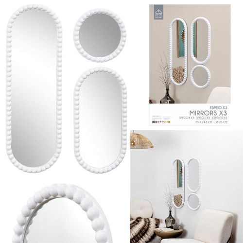 Lot De 3 Miroirs Blanc 75x25 Cm / 50x25 Cm / Ø25 Cm - - Toris