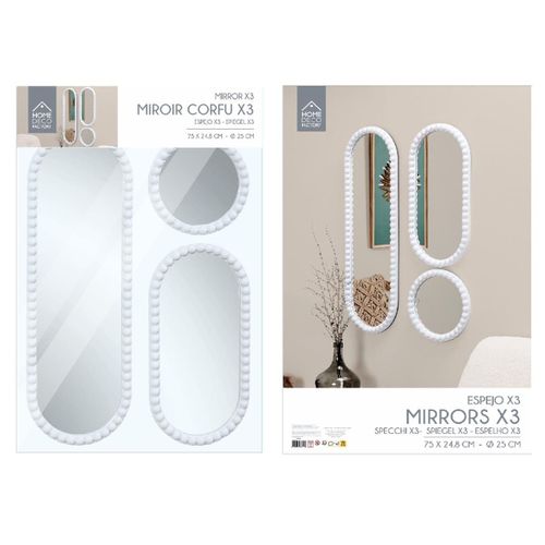 Lot De 3 Miroirs Blanc 75x25 Cm / 50x25 Cm / Ø25 Cm - - Toris