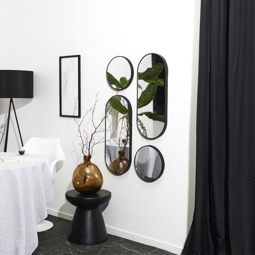 Ensemble De 4 Miroirs Déco Ronds Et Ovale Noir - Vilon