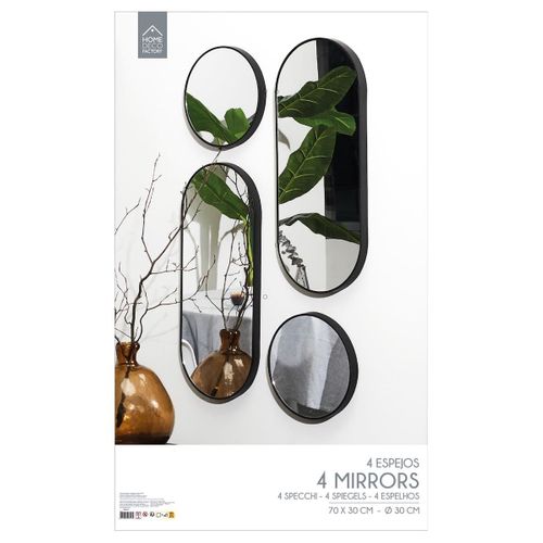 Ensemble De 4 Miroirs Déco Ronds Et Ovale Noir - Vilon