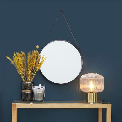 Miroir Rond Avec Anse Pu Noir Ø40 Cm - Abram