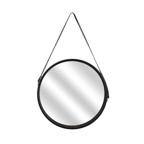 Miroir Rond Avec Anse Pu Noir Ø40 Cm - Abram