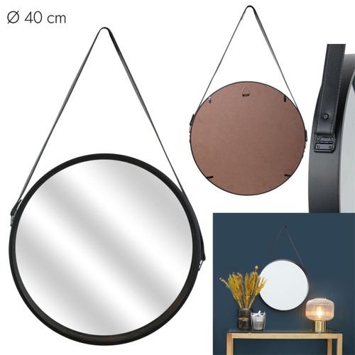 Miroir Rond Avec Anse Pu Noir Ø40 Cm - Abram