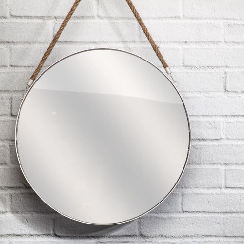 Miroir Rond Avec Anse En Jonc Contour Blanc D.50 Cm - Abram