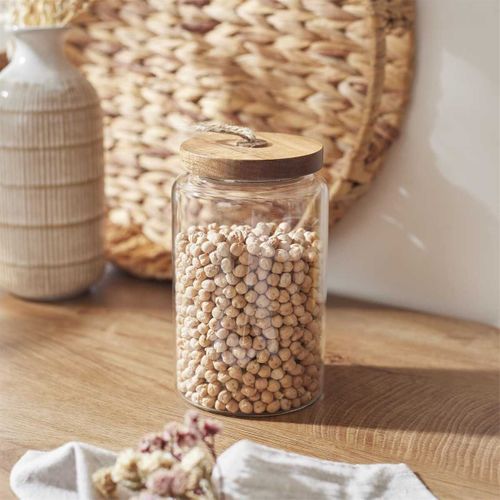Bocal En Verre Transparent Avec Couvercle Acacia H17cm / 105cl - Doran