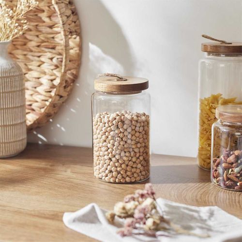 Bocal En Verre Transparent Avec Couvercle Acacia H17cm / 105cl - Doran