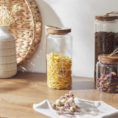 Bocal En Verre Transparent Avec Couvercle Acacia H22cm / 145cl - Doran
